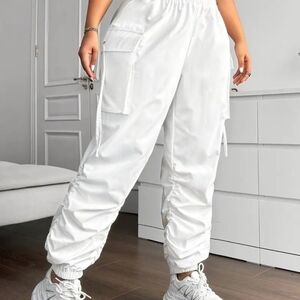 White Cargo Jogger Pants for Women
